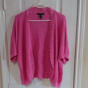 Lauren Ralph Lauren Bright Pink Open-Front Knit Shorty Cacoon Cardigan
